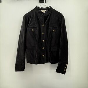 Michael Kors Military‎ Pocketed Gold Button Black Suede Blazer Size 12 Preppy